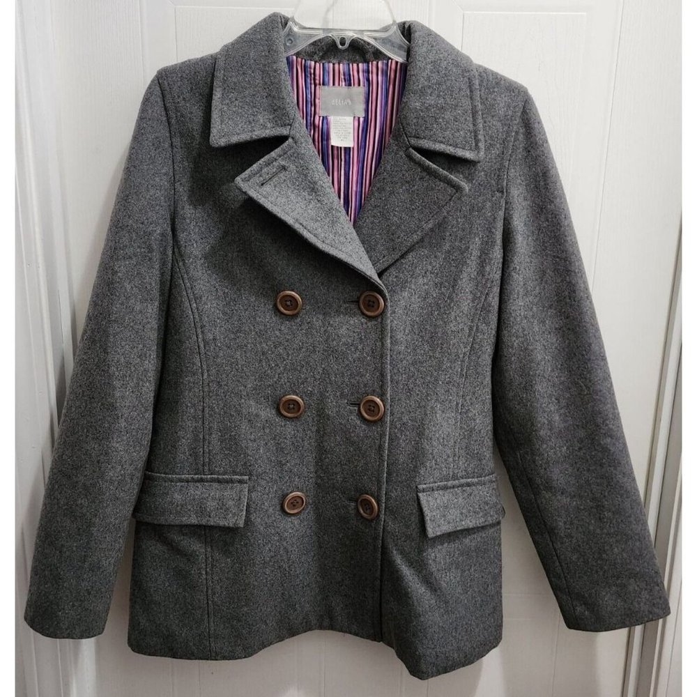 dELiA's Women's Long Sleeve Button Up Peacoat Jacket Wool Blend Gray Size Medium